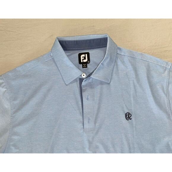 FootJoy Stretch Microfiber Polo Golf Shirt. Heather Blue, Houndstooth Placket XL - Picture 2 of 7